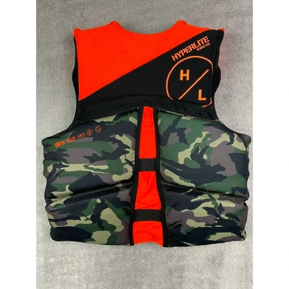 Hyperlite Youth Life Vest PFD Camo Orange Size 55-88 lbs US Coast Guard Approved